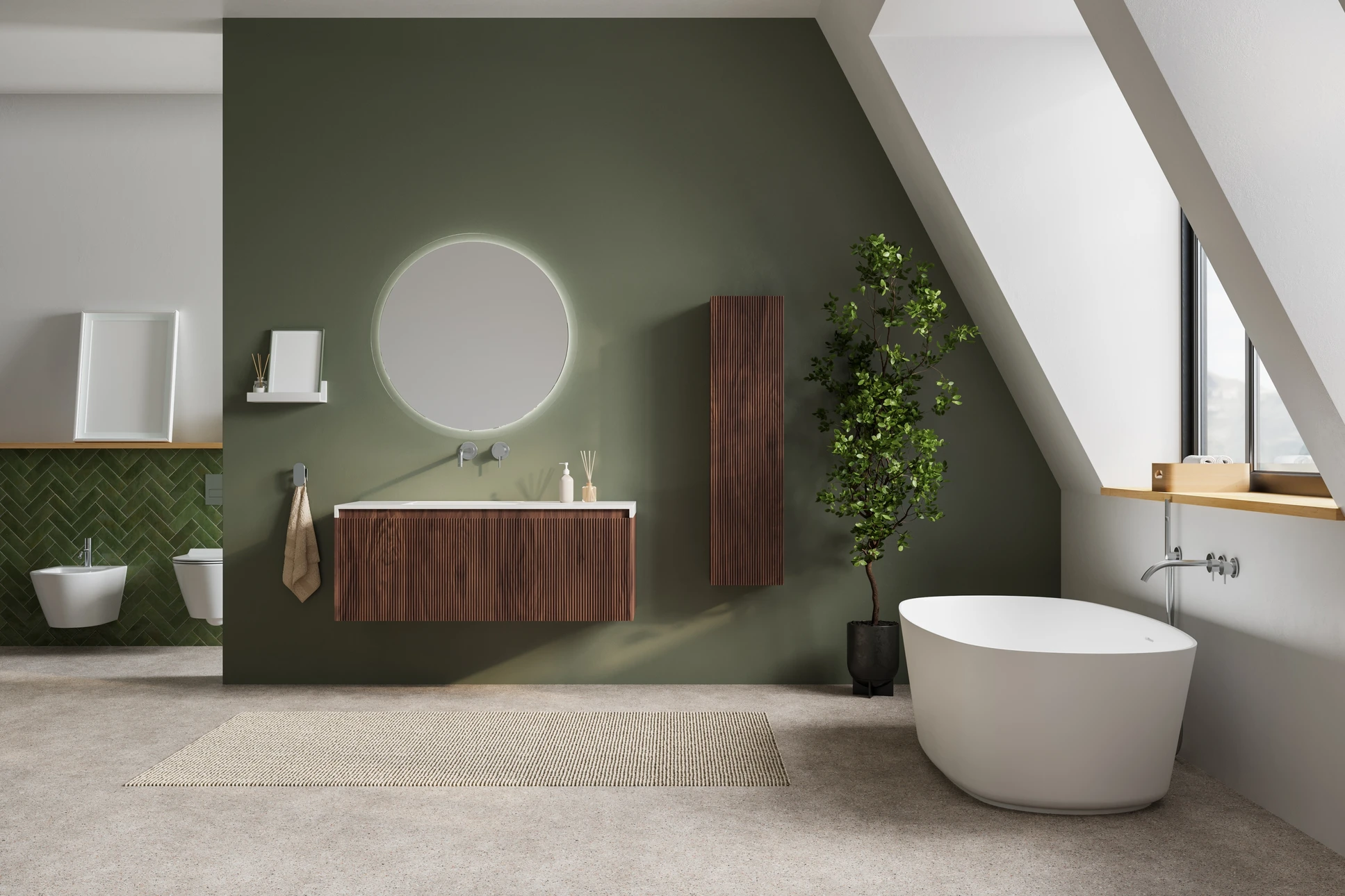 Plombier professionnel en uniforme noir avec ceinture à outils installant ou réparant une robinetterie noire moderne au-dessus d'un lavabo vasque blanc